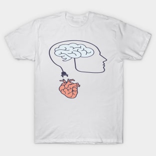 illustration of an electric wire connected to the human heart and brain T-Shirt